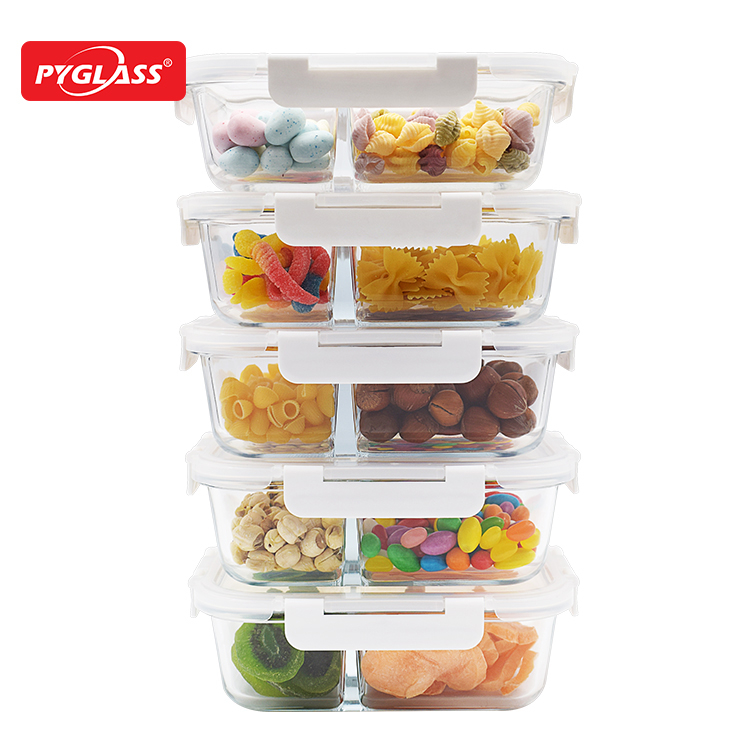 High Borosilicate Glass Storage Food Container with 2 Compartments