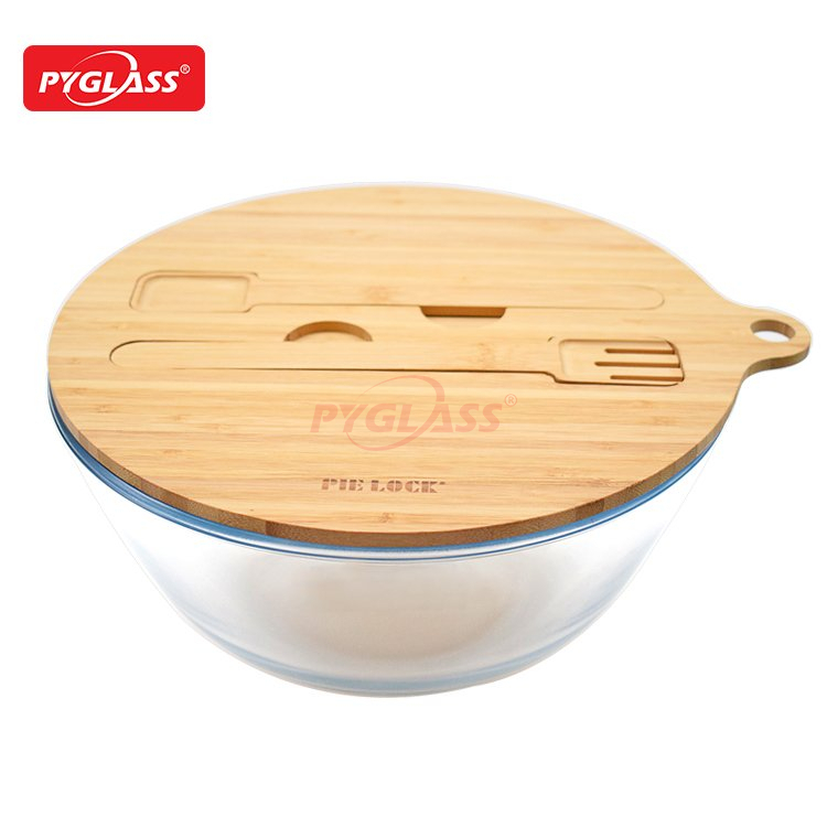 Bamboo Lid Glass Bowl with Fork And Spoon Buy Ecofriendly Round