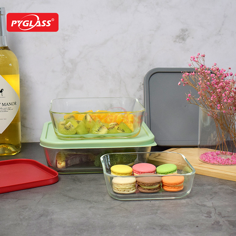 Square glass container with PE lid Buy Glass meal prep container